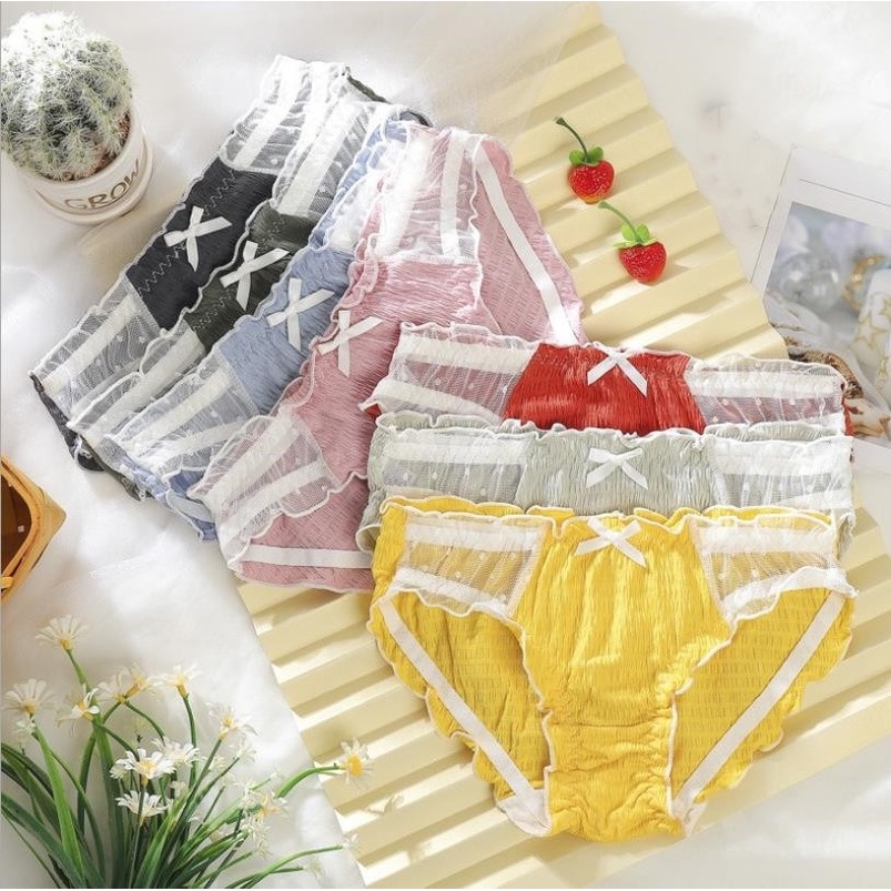 Quần lót cotton không đường may lưng vừa phối ren kháng khuẩn thoáng khí phong cách Hàn Quốc cho nữ