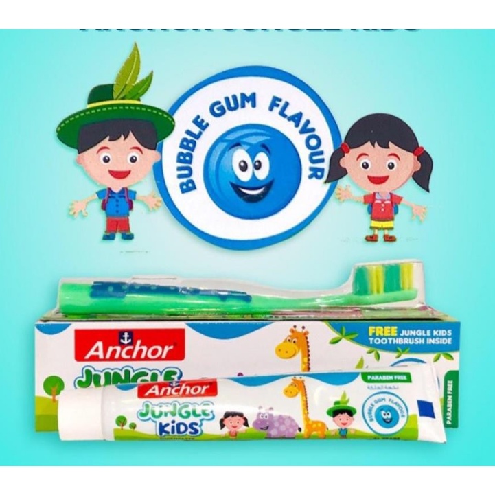 [TẶNG BÀN CHẢI] KEM ĐÁNH RĂNG CHO BÉ VỊ CAM DÂU KẸO ANCHOR JUNGLE KIDS 50G