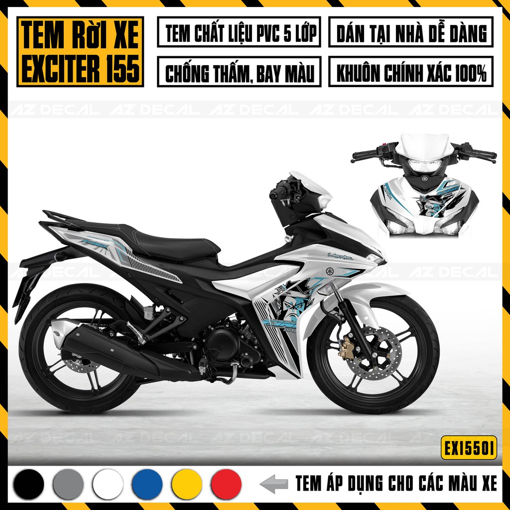 Tem Rời Xe Exciter 155 King Drag | EX15501 | Áp Dụng Mọi Màu Xe Đỏ, Đen, Trắng, Xanh GP | Decal Ex 155 Bóng Chống Nước