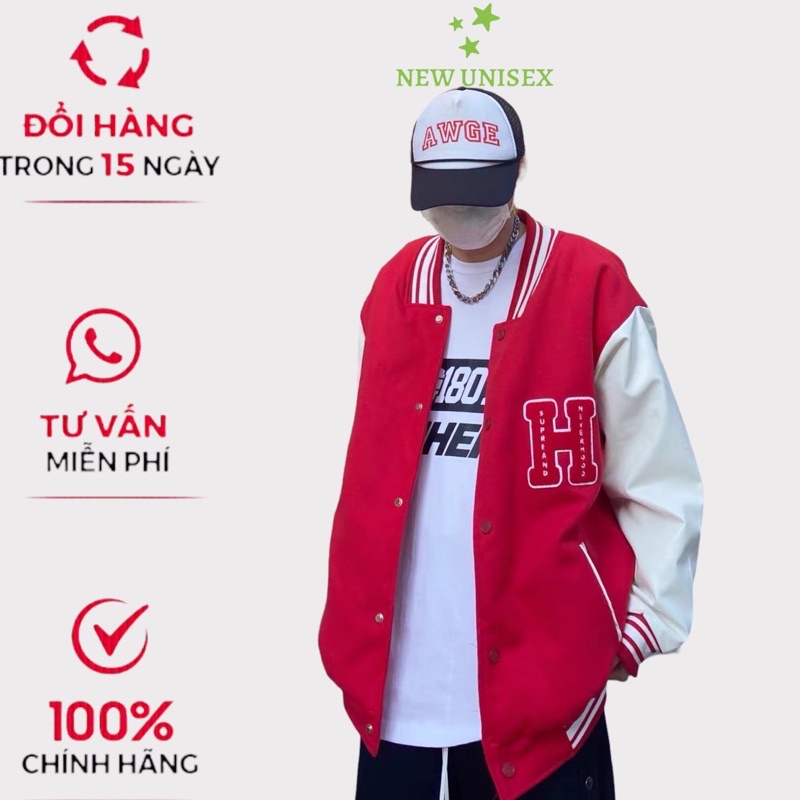 Áo Khoác Nỉ Nam Form Rộng Hình In Chữ H Kiểu Dáng Bomber Phong Cách Bóng Chày Mặc Thoáng Mát [NEW UNISEX]
