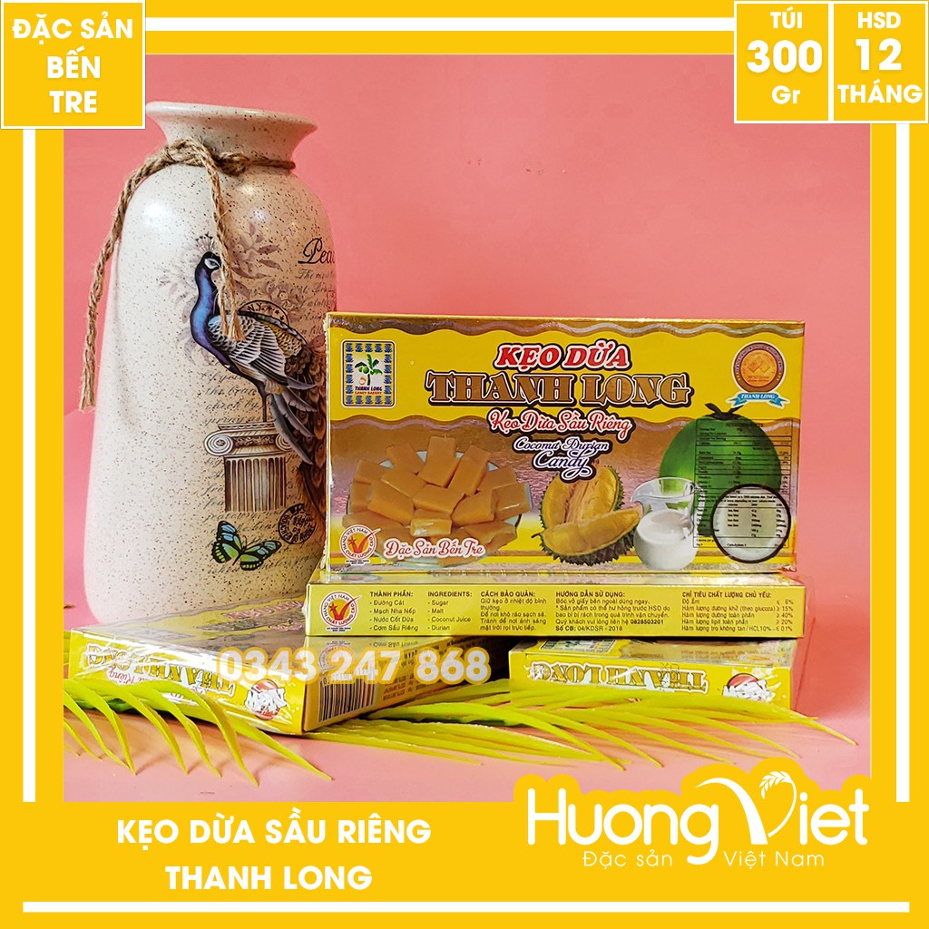 Kẹo dừa sữa sầu riêng Thanh Long 300g, kẹo dừa Bến Tre nổi tiếng