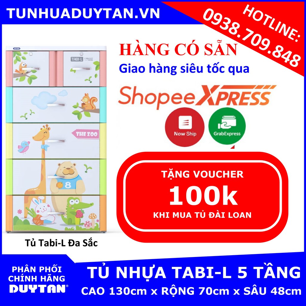 [HÀNG CÓ SẴN] Tủ nhựa Duy Tân TABI L 5 tầng (70cm x 48cm x 130cm) Tặng kèm Voucher 100k khi mua tủ nhựa Đài Loan