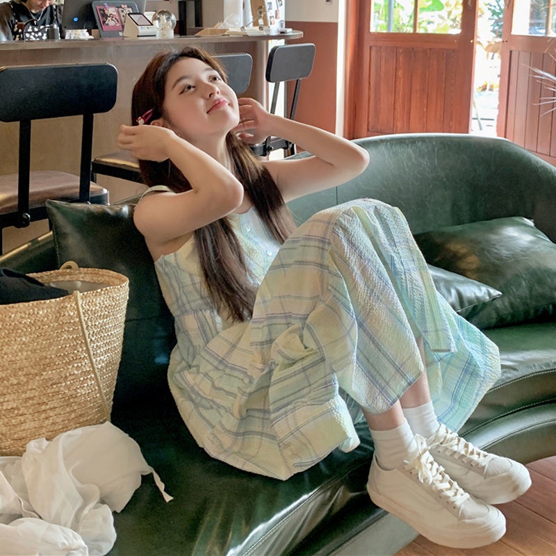 Đầm Hai Dây Họa Tiết Kẻ Sọc Phong Cách Pháp Mẫu Mới Ngọt Ngào Thời Trang Mùa Hè Cho Nữ