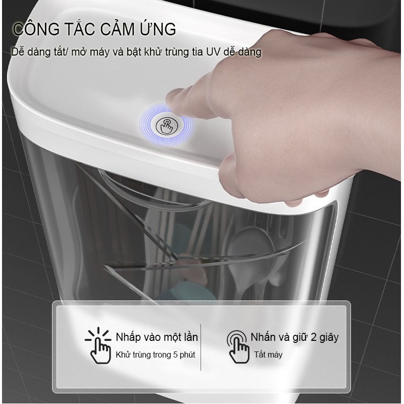Kệ Đựng Thìa, Đũa, Dĩa Treo Tường Có Nắp Đậy Khử Trùng Bằng Tia UV K-8529 CAO CẤP
