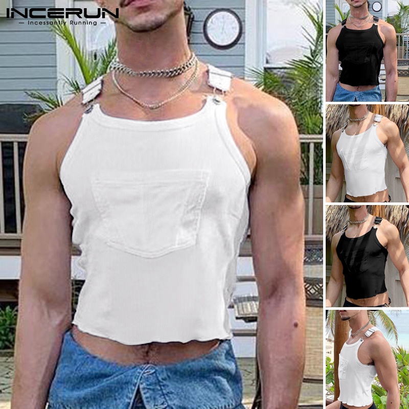 Áo ba lỗ nam INCERUN thiết kế dây gài dáng ôm vừa vặn thời trang mùa hè