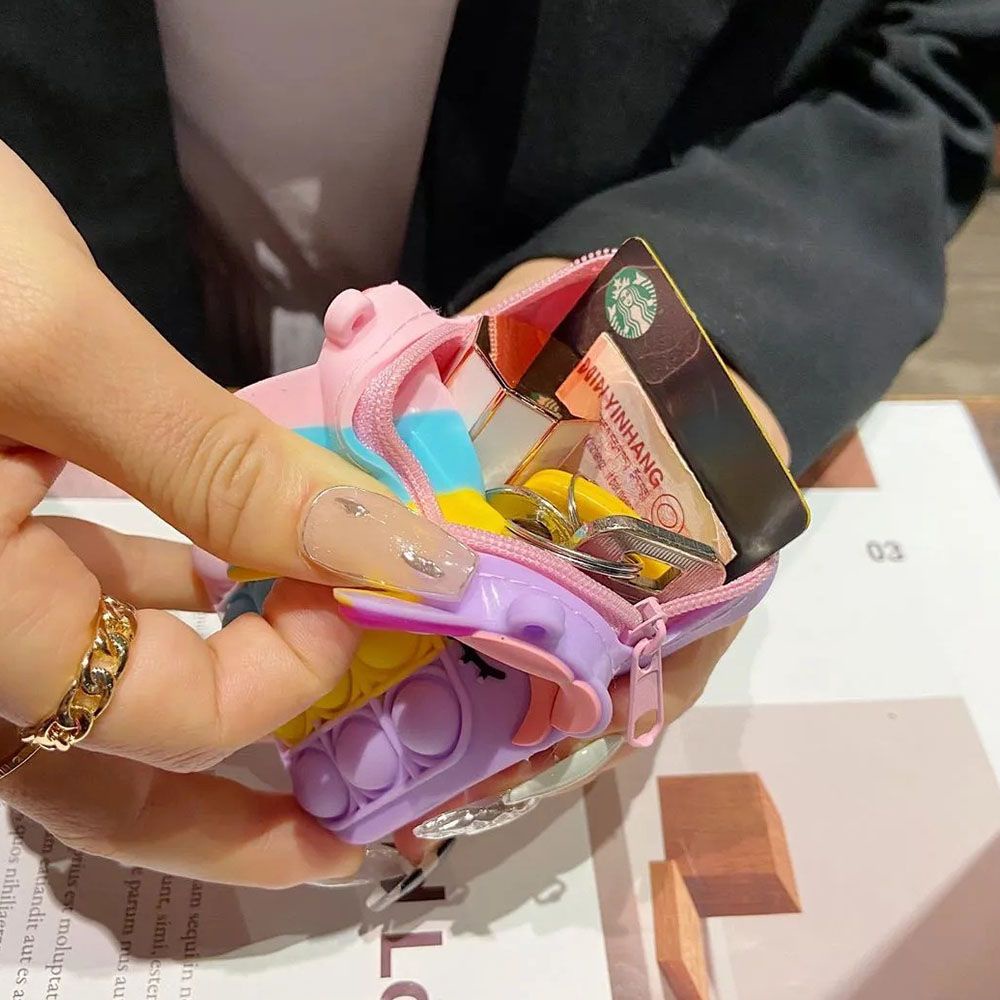 Túi đeo chéo hình kỳ lân màu cầu vồng dễ thương có khóa kéo