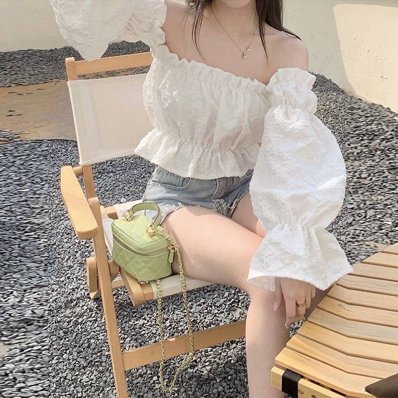 Áo kiểu bẹt vai chanh xả von tơ xốp LS