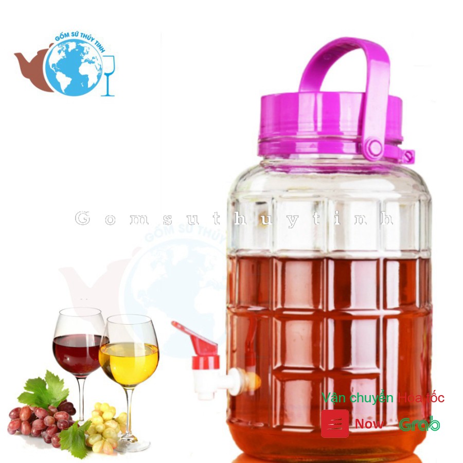 Bình Ngâm Rượu Thủy Tinh 35 Lít Quai Xách - Có Van và không van