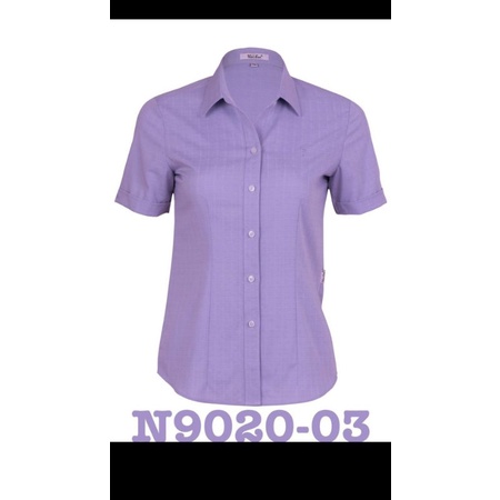 Áo sơ mi nữ Thái Hòa màu tím nhạt vải sợi tre co giãn tốt.
