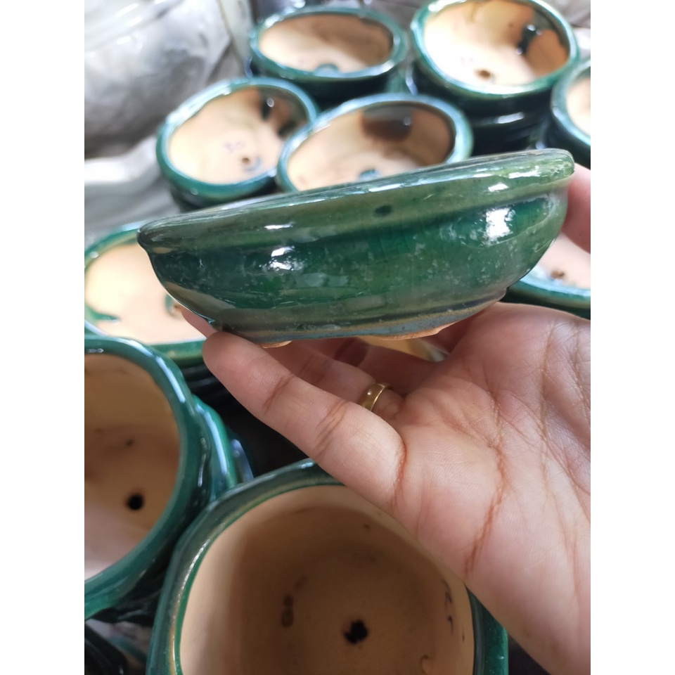 Chậu men mini trồng bonsai sen đá tiểu cảnh