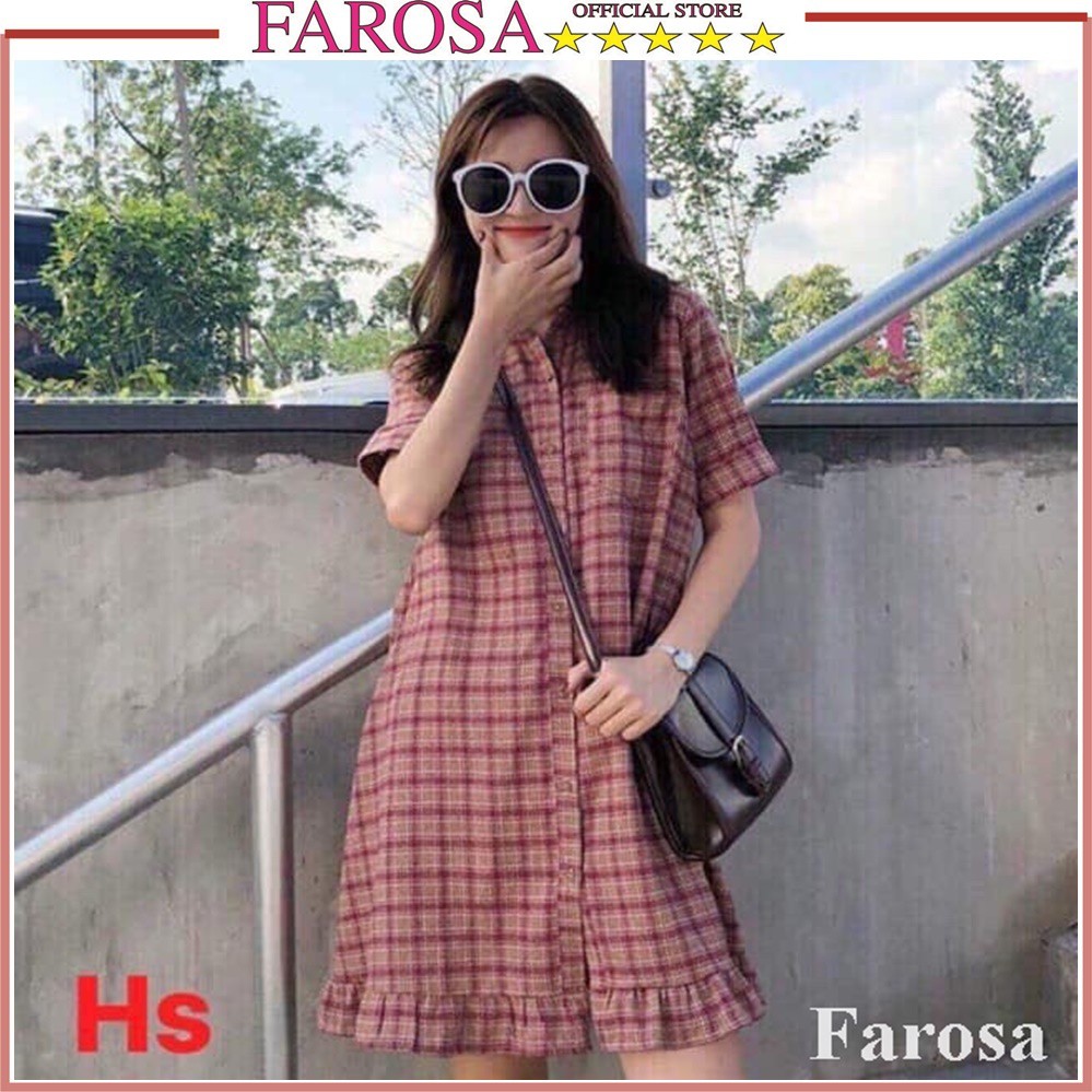 Váy sơ mi vintage kẻ caro FAROSA váy đuôi cá dáng dài chất thô cực hót