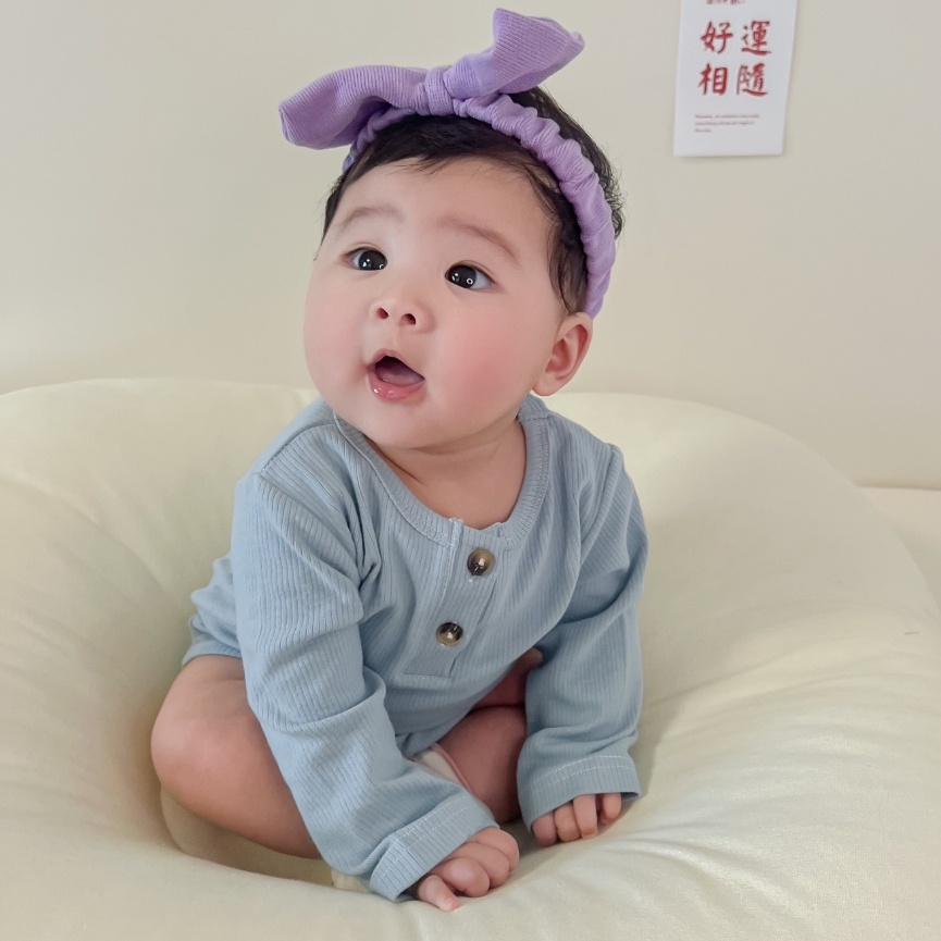 (MớI) Áo liền quần DàI Tay MàU Trơn Cho Bé