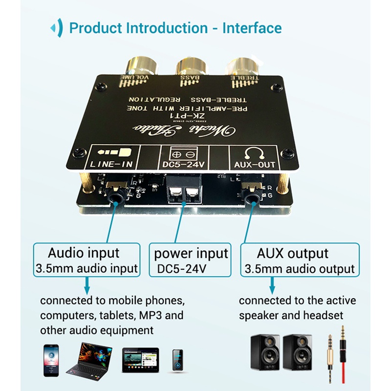Bluetooth 5.0 Decoder Board Dual Channel Stereo Low Noise High and Low Tone Pre-ule Amplifier Board ZK-PT1 | BigBuy360 - bigbuy360.vn