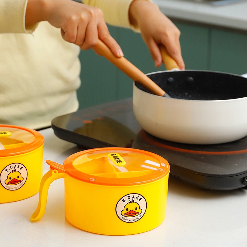 Hộp đựng gia vị 4 ngăn có tay cầm cao cấp kèm muỗng siêu tiện lợi Vịt Vàng
