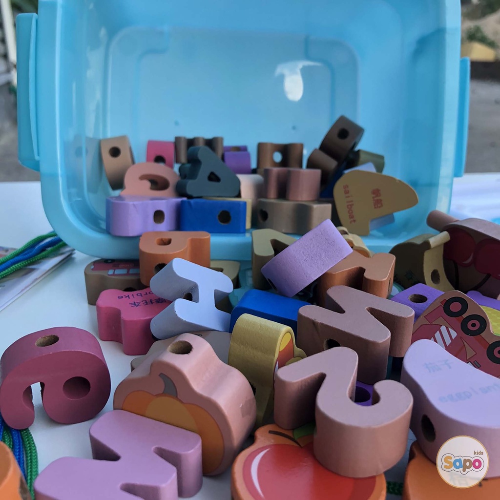 Đồ chơi xâu hạt gỗ,bộ luồn hạt gỗ phát triển giáo dục cho bé Sapo kids