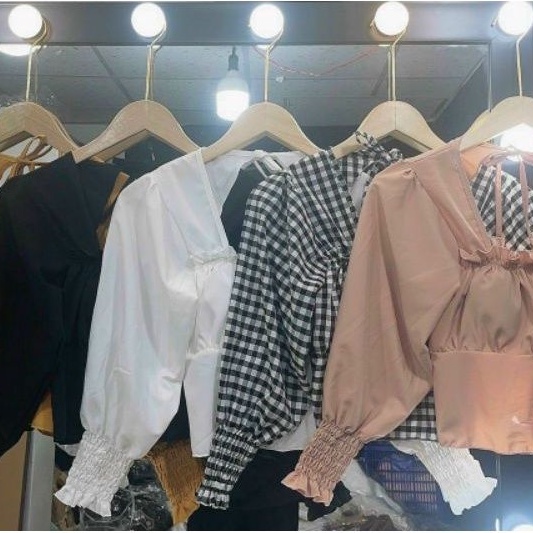 Áo nhún ngực Cổ vuông tay dài cột dây sau cổ alohashop91