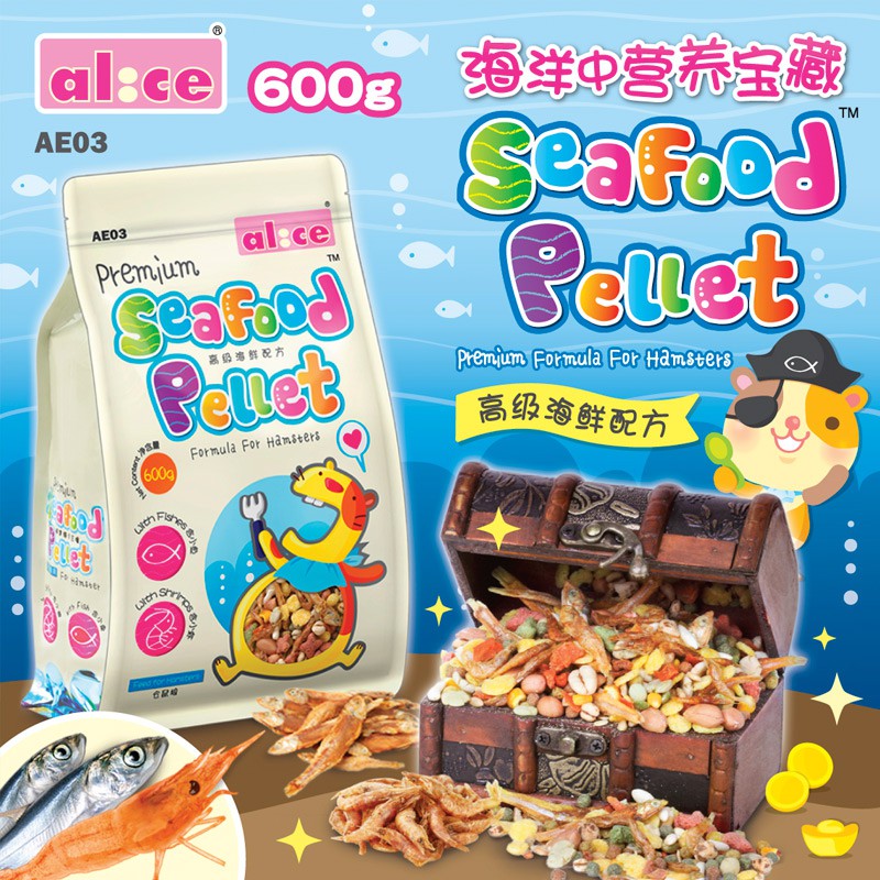 thức ăn hải sản Alice 600gr cho hamster, đuôi mập  ( nguyên kho tàng hải sản)