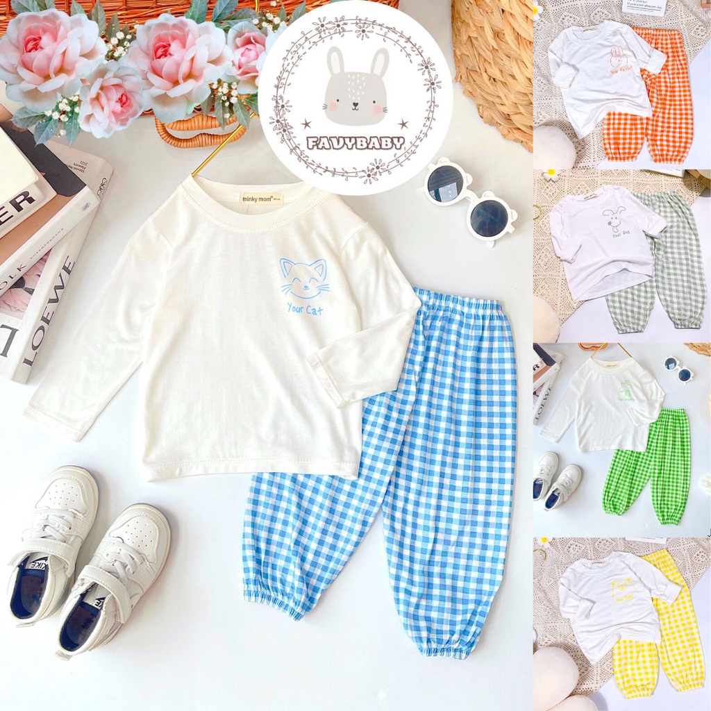 Bộ Dài Tay MINKY MOM Chính Hãng Bé Trai Bé Gái Quần Alibaba sọc Caro Đơn Sắc Bé 0 1 2 3 4 5 Tuổi - Favybaby