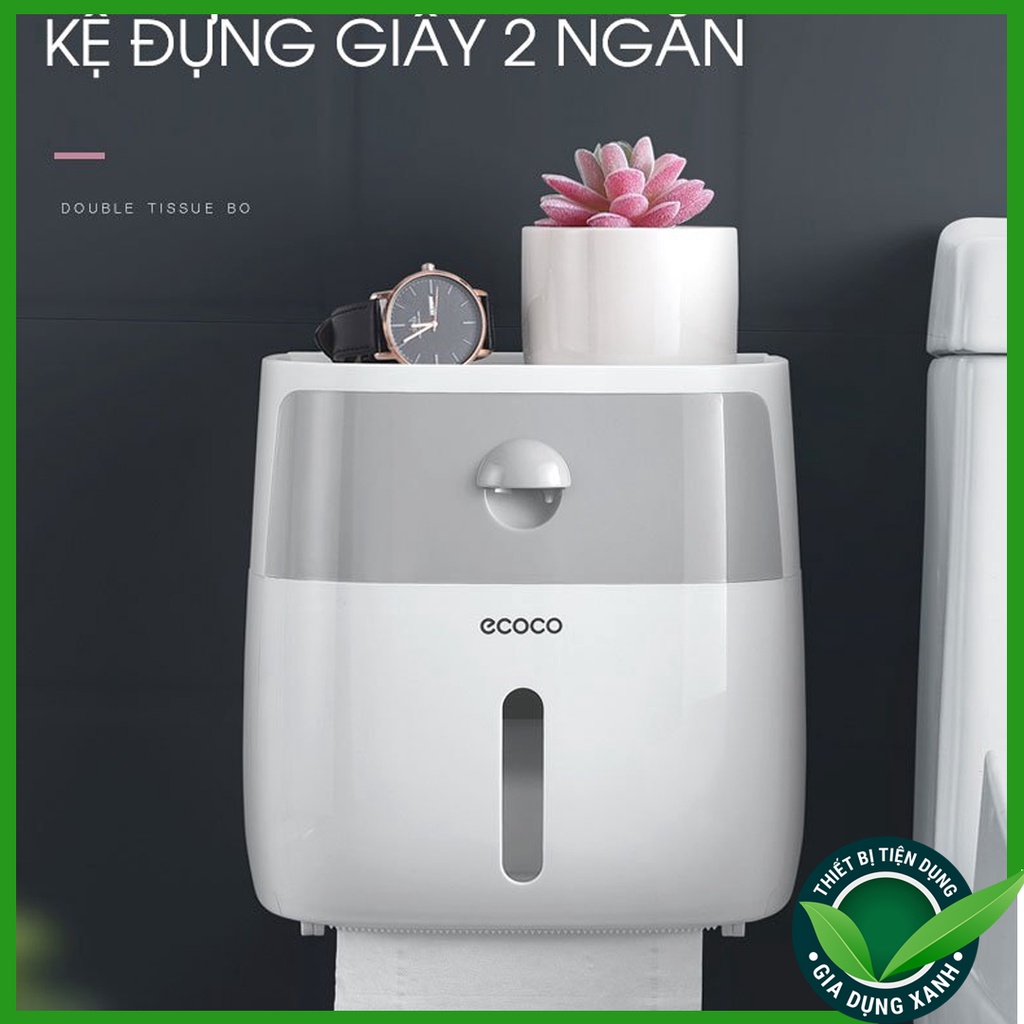 Hộp đựng giấy vệ sinh Ecoco cao cấp dán tường 2 tầng Tiện Dụng-Hàng loại 1 chắc chắn Tặng kèm miếng dán siêu dính