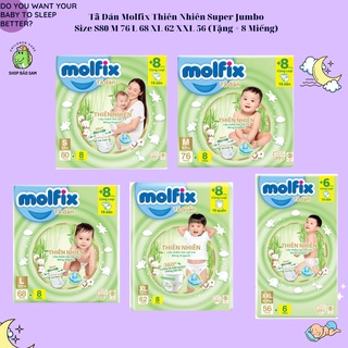 Tã/bỉm dán molfix thiên nhiên super jumbo, size s80/m76/l68/xl62/xxl56