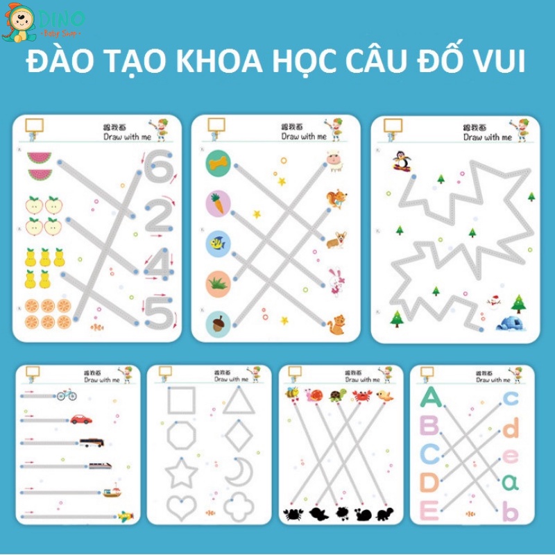 Bộ tô vẽ thông minh xóa được, Đồ chơi giáo dục Montessori rèn luyện tính kiên trì, khéo léo cho bé Dino