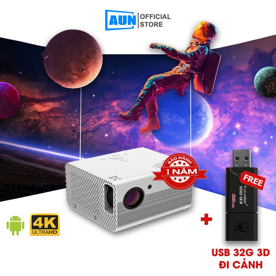 [Tặng USB 32gb hiệu ứng] Máy chiếu phòng bay 3D, độ phân giải 4K, hình ảnh siêu nét, tích hợp hệ điều hành android