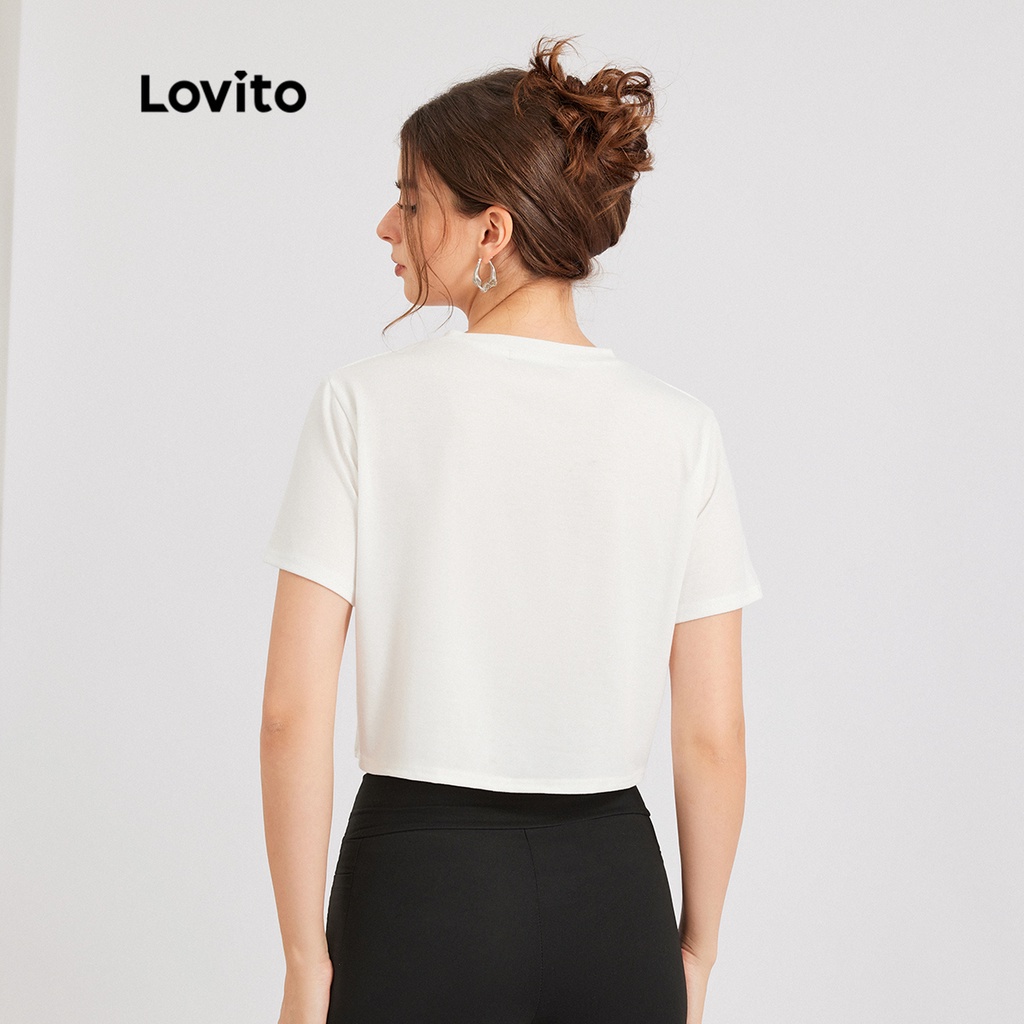 Lovito Áo phông cổ chữ V cơ bản thông thường L30ED004 (Trắng)