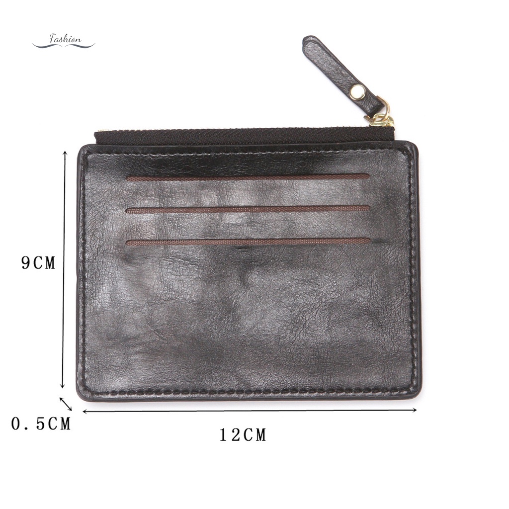 Ví Da PU Mini Phối Khóa Kéo Đựng Thẻ Phong Cách Unisex