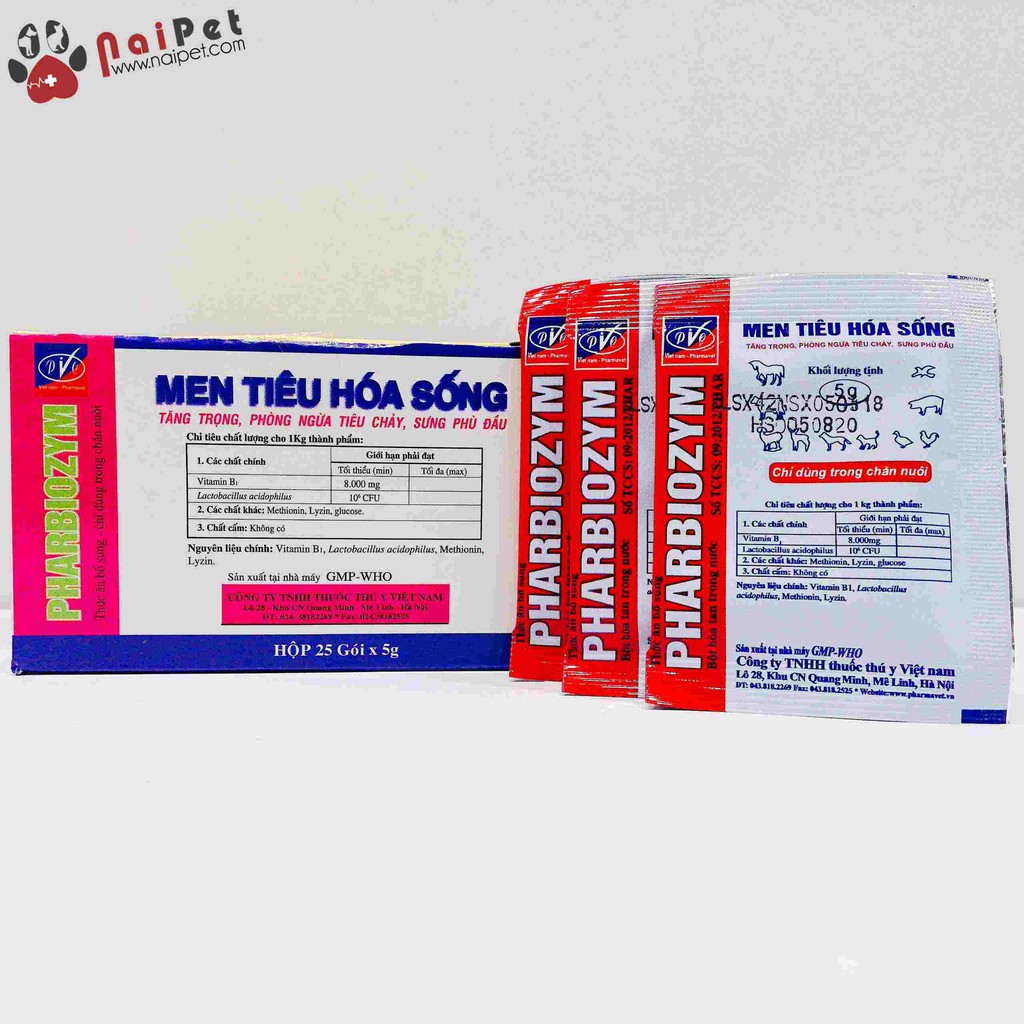 Men Tiêu Hoá Sống Tăng Trọng Phòng Ngừa Tiêu Chảy Sưng Phù Đầu Pharbiozym Hộp 25 Gói