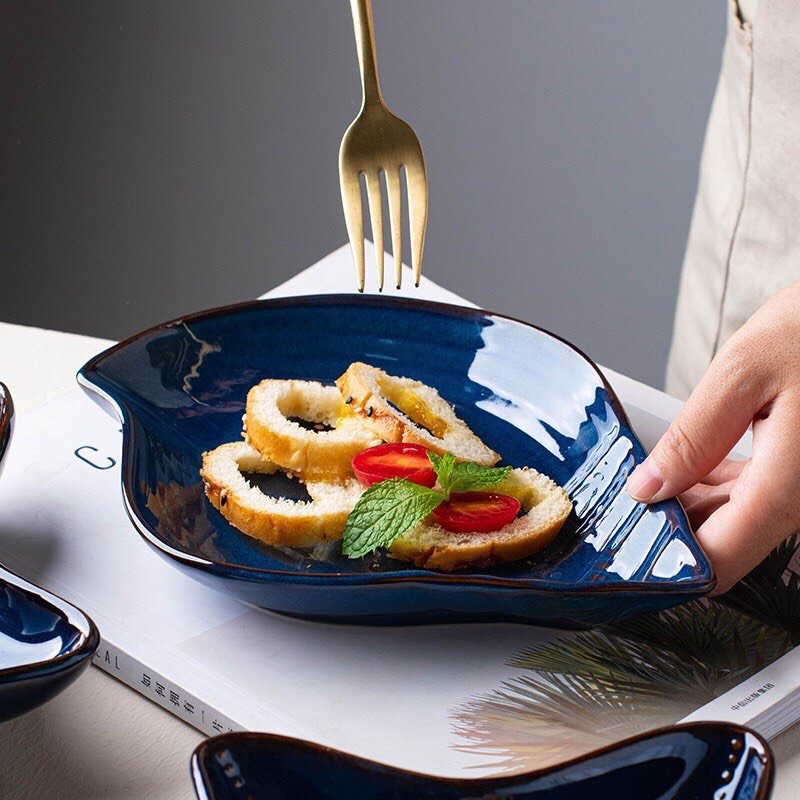 Đĩa hải sản xanh đậm, đĩa đựng thức ăn hình hải sản, đĩa sứ đẹp:5.2