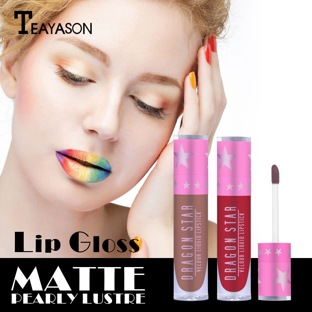 Mờ Nhung Tím Đen Trắng Matte Lipstick Không Thấm Nước Không Dính Cốc Ngôi Sao Son Bóng Ánh Kim