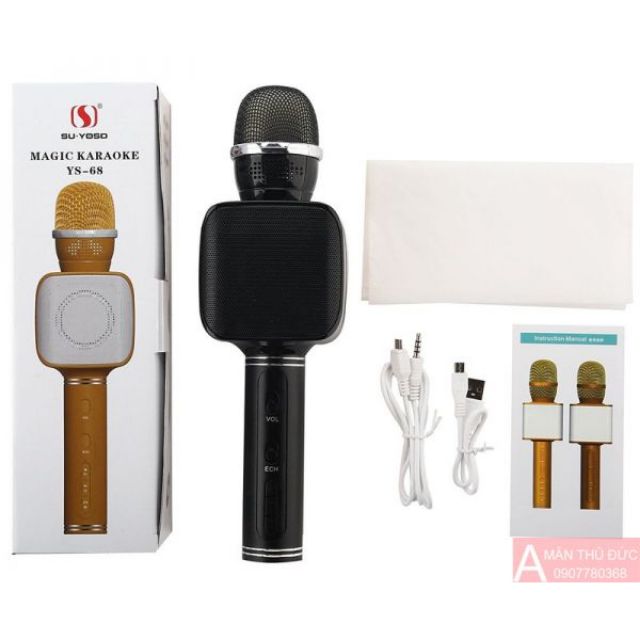 Micro Karaoke Bluetooth YS68 chính hãng âm thanh to, micro không dây hát karaoke kèm loa bluetooth