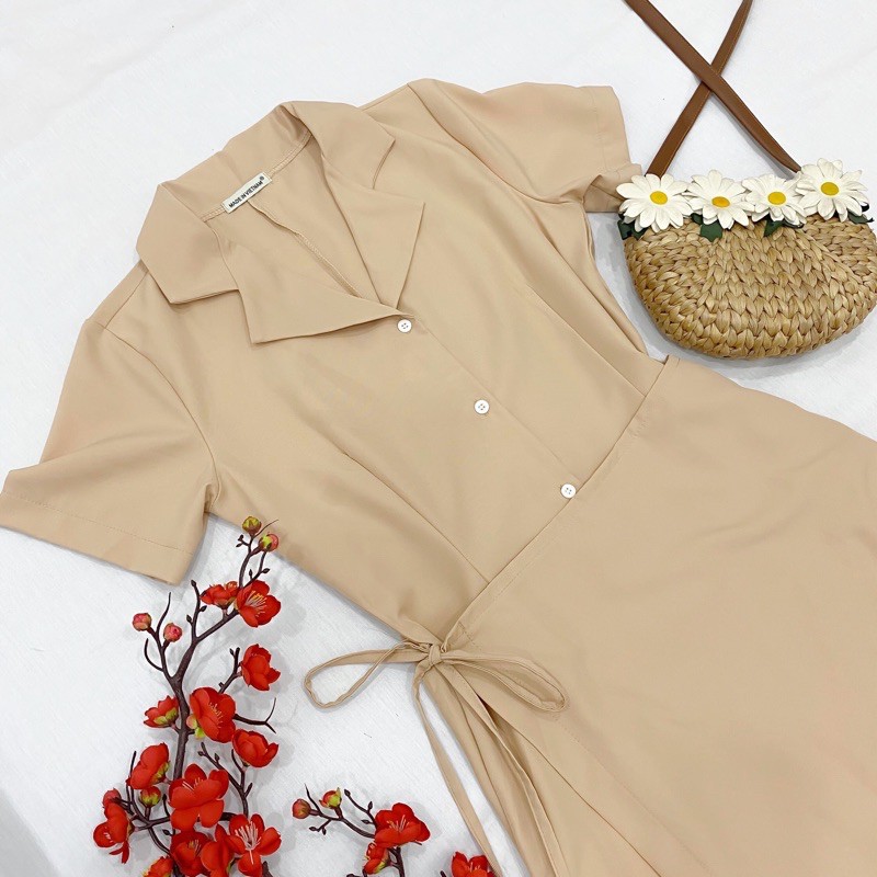 Đầm váy cổ sơ mi đắp tà 3 màu