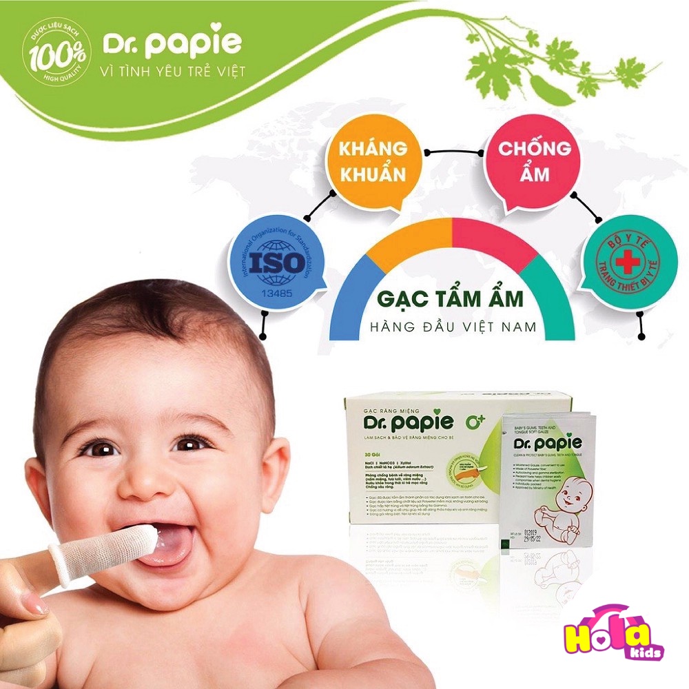 Gạc rơ lưỡi Dr Papie chăm sóc răng miệng cho bé HolaKids hộp 30 miếng