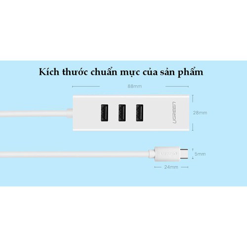 Cáp Chuyển USB Type C to Lan+3 Hub USB Ugreen 20792 10917 - Hàng Chính Hãng