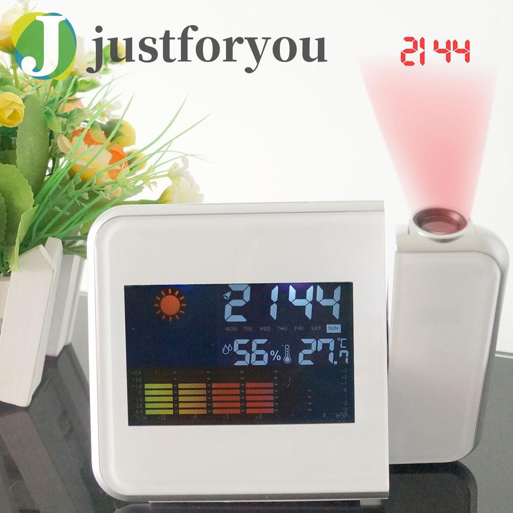 Justforyou LED Display Digital Projection Clock Thermometer Hygrometer Desk Calendar