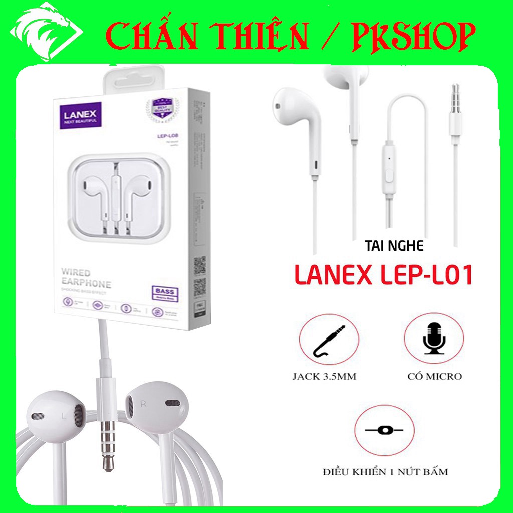 ✔️CHÍNH HÃNG✔️ Tai Nghe Nhét Tai Jack 3.5mm LANEX Chính Hãng - Tăng Giảm Âm Lượng - Có thể sử dụng được rất nhiều dòng