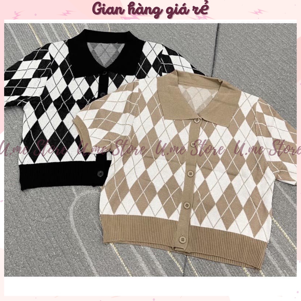 [Ảnh thật/Video] Áo len Polo Croptop Caro hình quả trám 2 màu dễ mix đồ | BigBuy360 - bigbuy360.vn