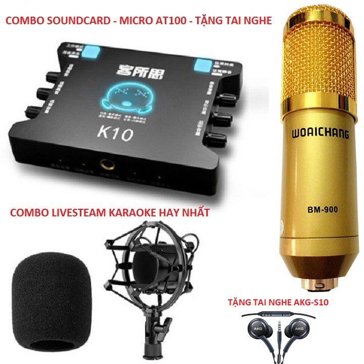 Combo Sound Card XOX K10 Nội Địa, Micro thu âm BM900 +Tặng Tai Nghe AKG-S10 Chuyên Dùng Hát Livestream