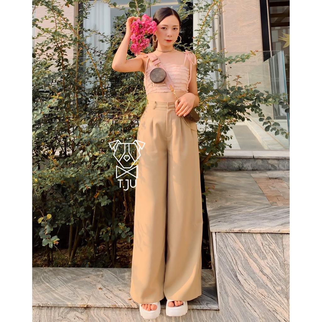 Quần tây nữ ống suông rộng thiết kế T-Ju, lưng cao, chất liệu gân chun cotton cao cấp, thanh lịch, công sở (quần daily) | BigBuy360 - bigbuy360.vn
