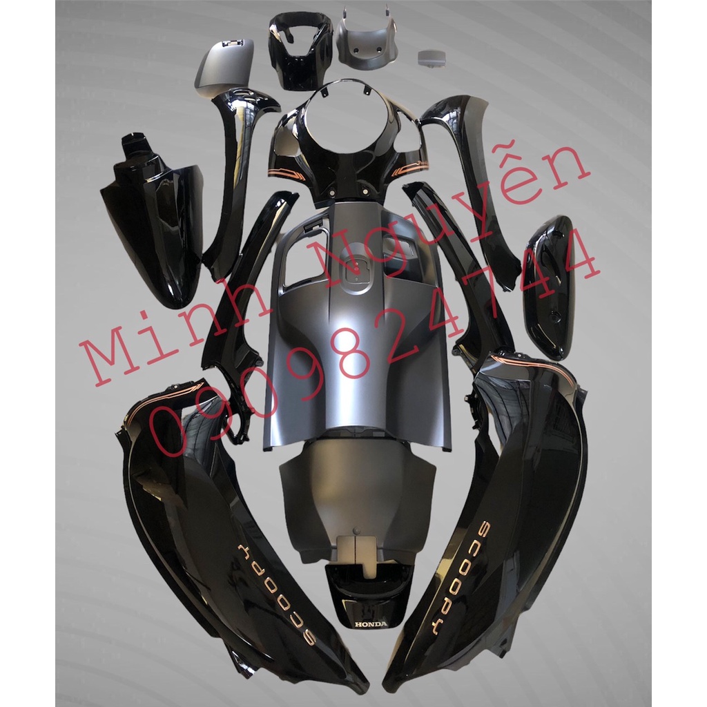 Bộ dàn áo xe Scoopy màu đen bóng chính hãng honda