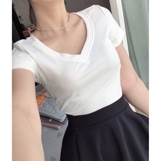 Áo thun nữ trơn ôm body cổ tim ngắn tay – basic shirt 1