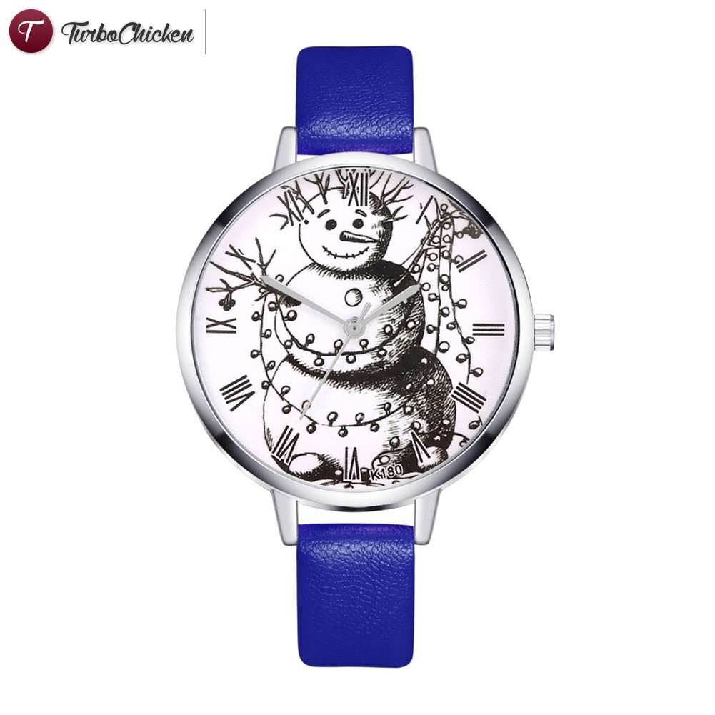 #Đồng hồ đeo tay# Cartoon Snowman Quartz Watches Round Dial Women Watches Faux Leather Strap Watch