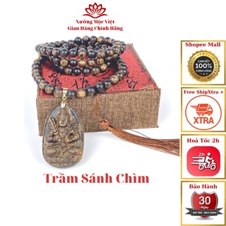 Chuỗi vòng trầm hương 108 hạt có tượng phật đeo cổ - trầm hương sánh chìm xưởng mộc việt