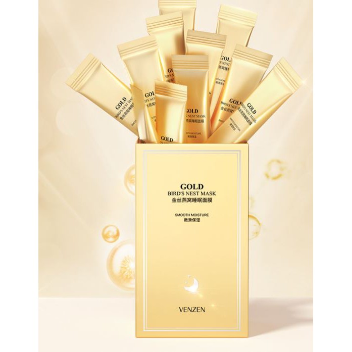 Hộp 20 gói mặt nạ ngủ Gold Bird's Nest Mask Venzen dưỡng ẩm nuôi dưỡng tái tạo làn da chắc khỏe