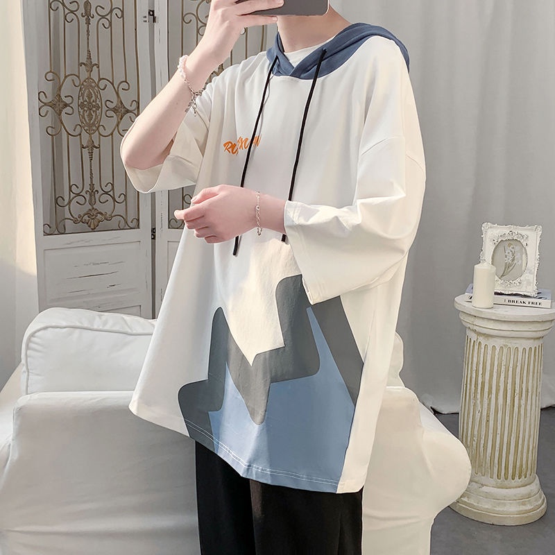 Áo Thun Tay Ngắn Có Nón Thời Trang Dành Cho Nam