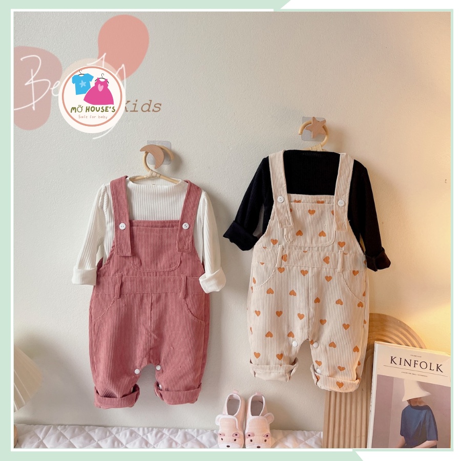 Bộ yếm lửng nhung tăm, 2 chi tiết siêu cute cho bé từ 6kg đến 16kg
