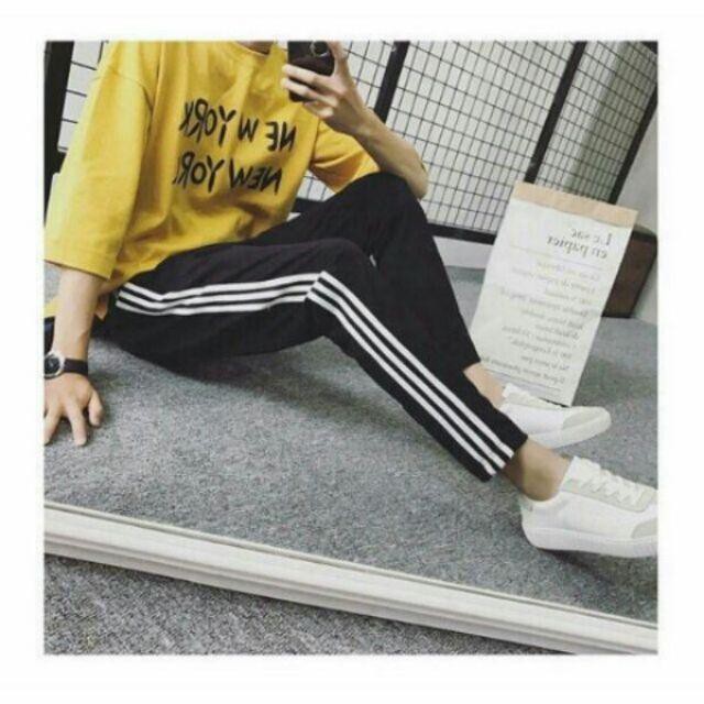 (HÀNG XUẤT XỊN) Quần Jogger das Suông  Sọc Logo Thêu,3 Túi 3 Khoá Kéo Chất Thun Poly 2 Da Xịn Co Giãn 4C