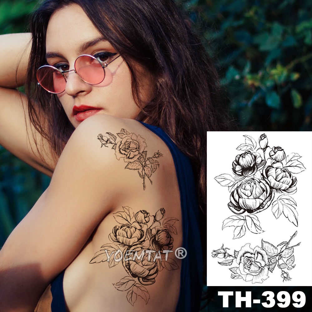 Hình Xăm Tạm Thời Hình Hoa Hồng/Lá Cây Màu Đen Chống Thấm Nước