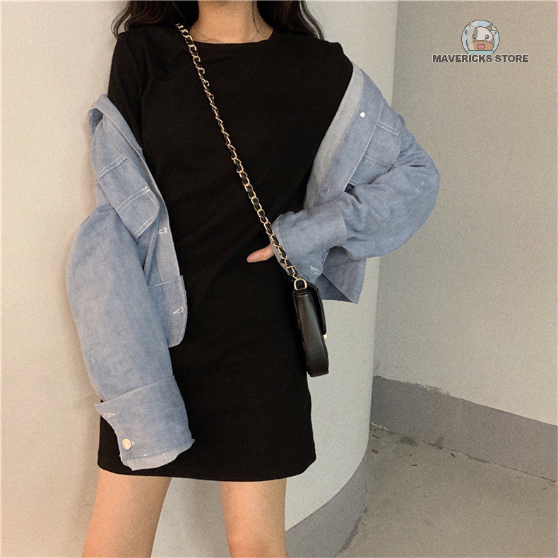 Đầm Thun Tay Ngắn Màu Sắc Đơn Giản Phong Cách Hàn Quốc Thời Trang Mùa Hè Cho Nữ